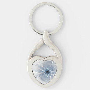 Porte-clés Fleur imaginaire fractale bleue douce et tendresse