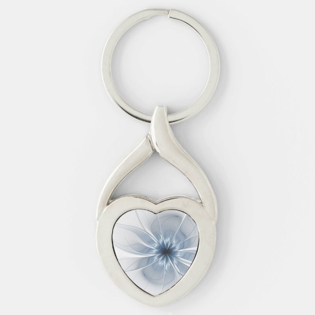 Porte-clés Fleur imaginaire fractale bleue douce et tendresse (Devant)