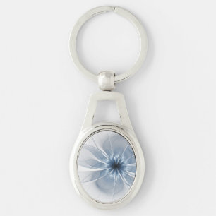 Porte-clés Fleur imaginaire fractale bleue douce et tendresse