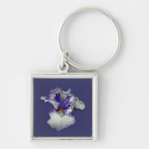 Porte-clés Fleur Iris à fond bleu et blanc