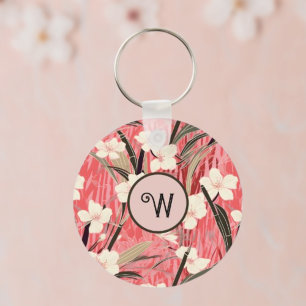 Porte-clés Fleur japonaise en rose saumon blanc rouge avec in