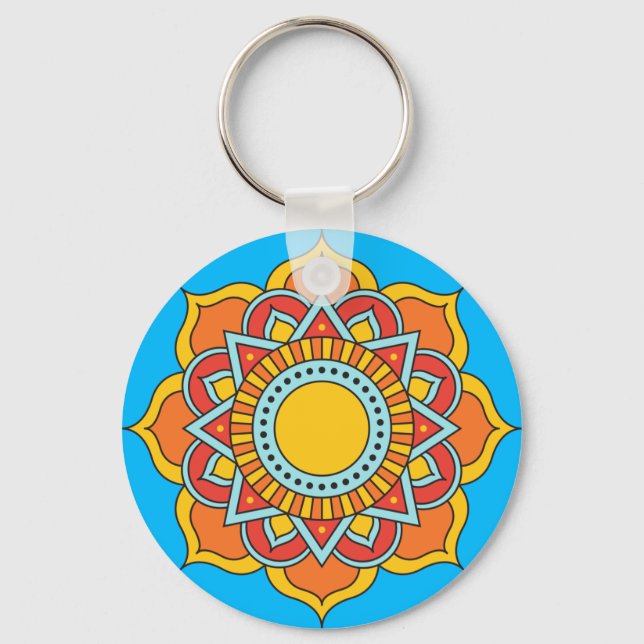 Porte-clés Fleur Mandala rouge géométrique-54567 (Recto)