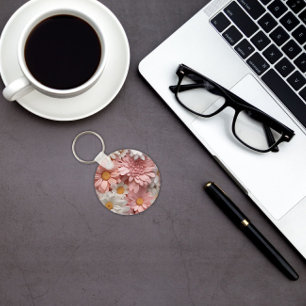 Porte-clés Fleur marguerite 3D rose et blanc