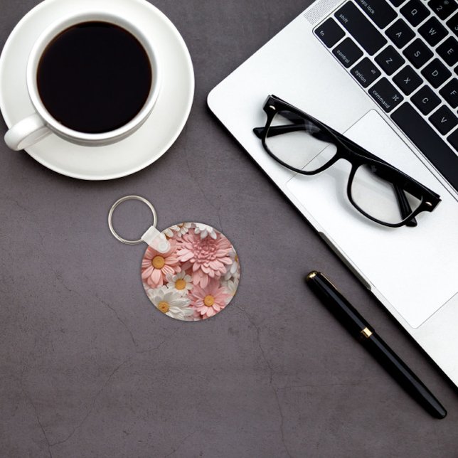 Porte-clés Fleur marguerite 3D rose et blanc (Créateur téléchargé)