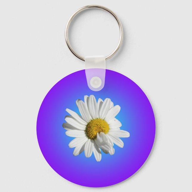 Porte-clés Fleur marguerite blanche Flore pourpre Bleu Dégrad (Recto)