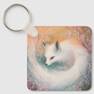 Porte-clés Fleur mystique renard printanier aquarelle