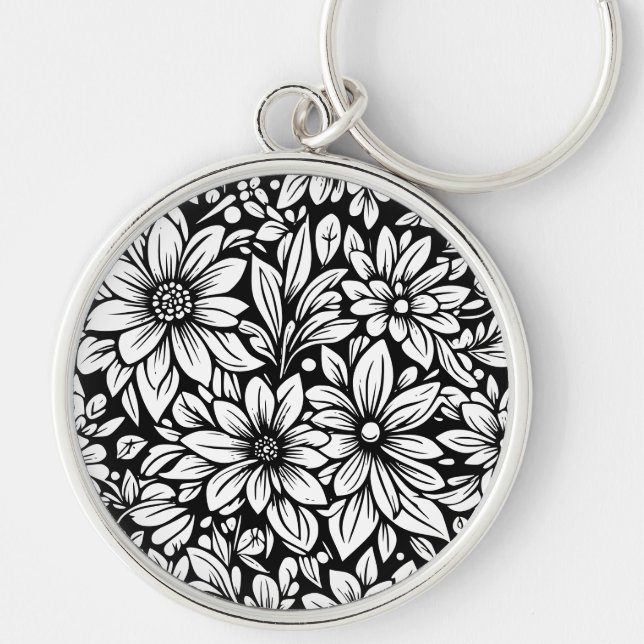 porte-clés fleur noir et blanc (Devant)