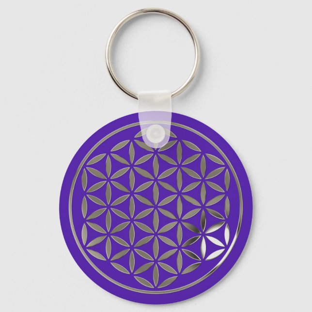 Porte-clés Fleur Of Life 1 - Timbre en argent | violet (Recto)