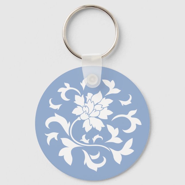Porte-clés Fleur Orientale - Motif circulaire bleu Serenity (Recto)
