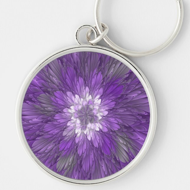 Porte-clés Fleur psychédélique violette Abstraite Fractal Art (Devant)