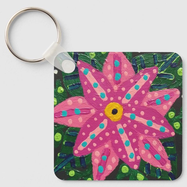 Porte-clés Fleur rose Artsy (Recto)