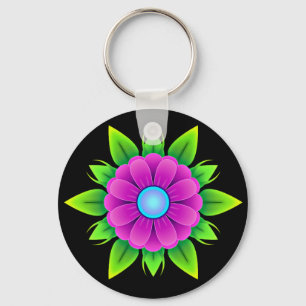 Porte-clés Fleur rose avec Feuilles verts