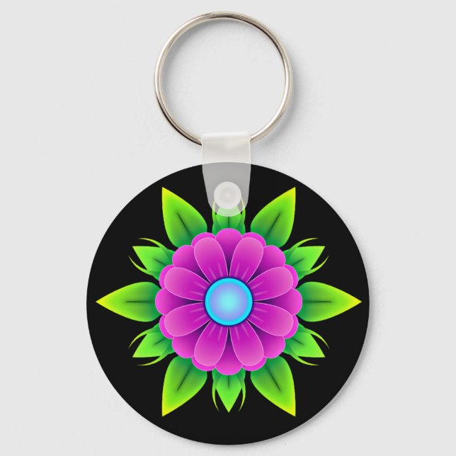 Porte-clés Fleur rose avec Feuilles verts (Recto)
