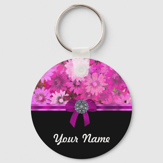 Porte-clés Fleur rose personnalisée (Recto)