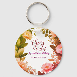 Porte-clés fleur rose vintage eucalyptus vert 30ème anniversa