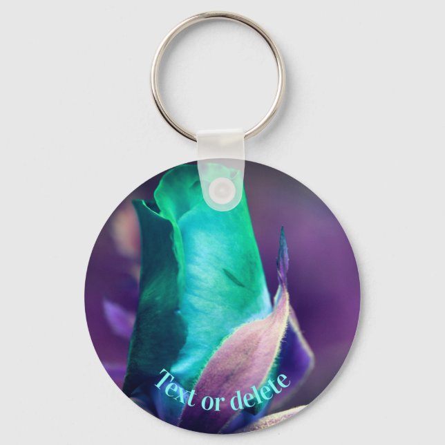 Porte-clés Fleur Rosebud Turquoise Personnalisée (Recto)