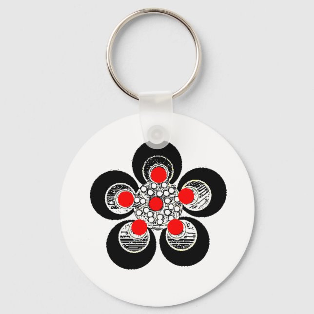 Porte-clés Fleur Rouge Argent (Recto)