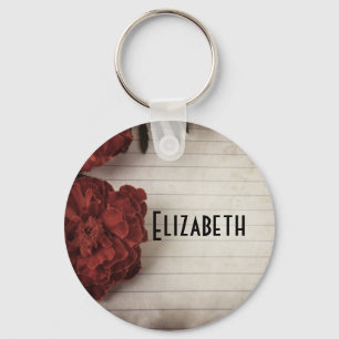 Porte-clés Fleur rouge sur papier Linked Personnalisé