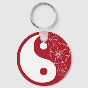 Porte-clés Fleur rouge Tropical Yin Yang Porte - clé