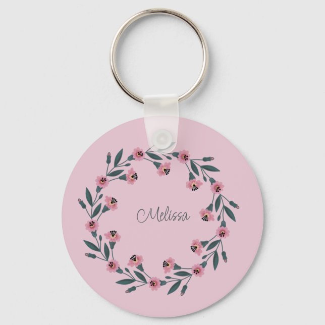 Porte-clés Fleur sauvage Rose d'aquarelle rose fleuri (Recto)