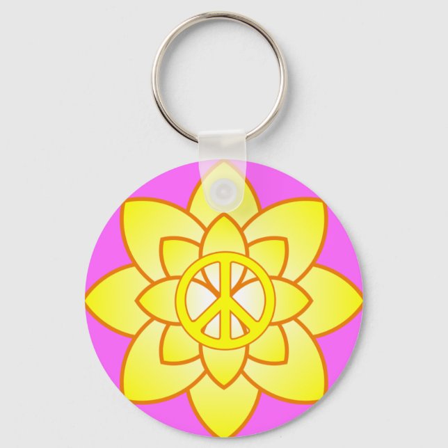 Porte-clés Fleur Symbole de Paix - Jaune (Recto)