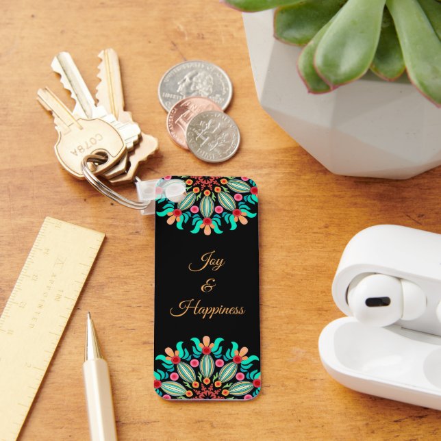 Porte-clés Fleur Turquoise Et Orange (Bureau)