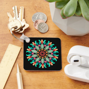 Porte-clés Fleur Turquoise Et Orange