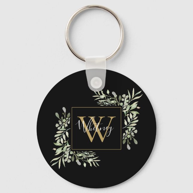 Porte-clés Fleurie de verdure Monogramme Or Noir  (Recto)