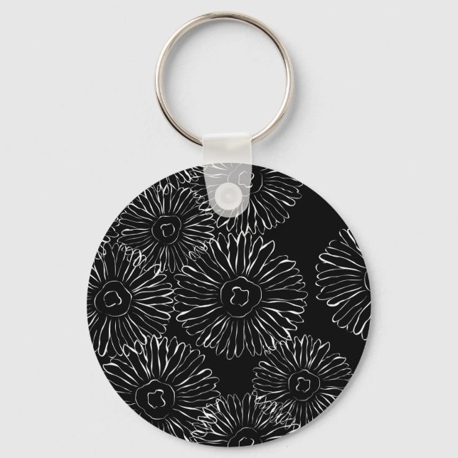 Porte-clés Fleurs abstraites de printemps noir et blanc (Recto)