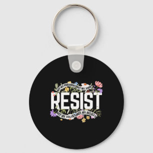 Porte-clés Fleurs anti-Trump Résiste Pas Mon Président - Noir