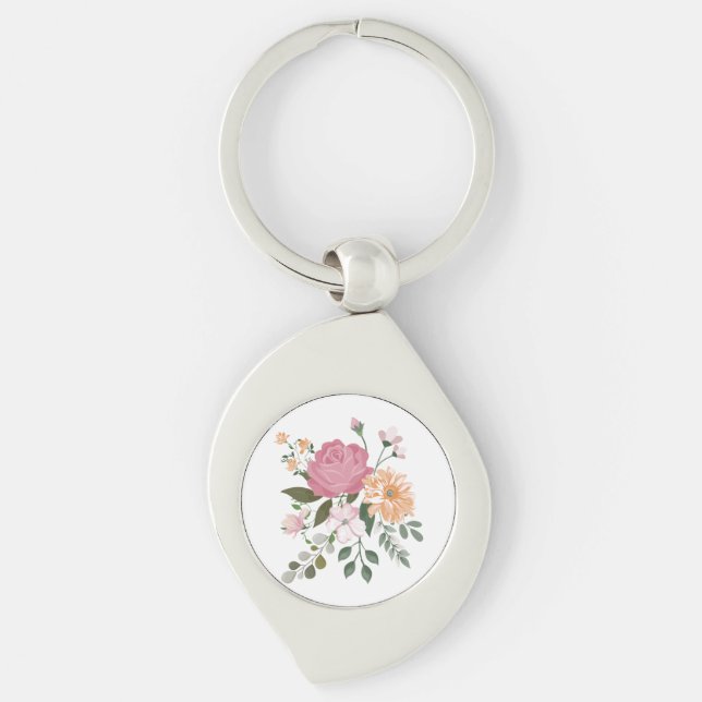 Porte-clés Fleurs aquarelle  (Devant)