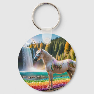 Porte-clés Fleurs arc-en-ciel Unicorn Green Trees Lac de casc