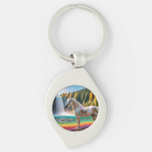 Porte-clés Fleurs arc-en-ciel Unicorn Green Trees Lac de casc