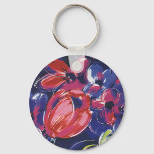 Porte-clés Fleurs Art Déco Vintage, Textile Floral de Tulipes