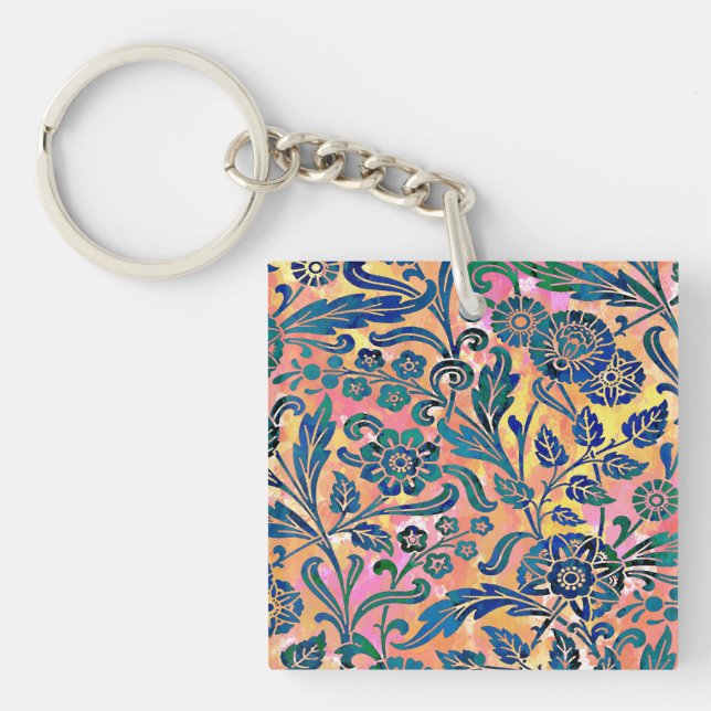 Porte-clés Fleurs avec fond aquarelle (Devant)
