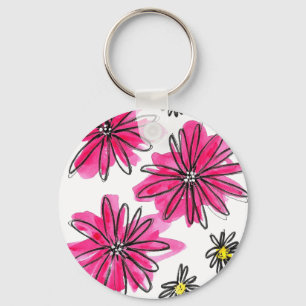 Porte-clés Fleurs blanches et roses