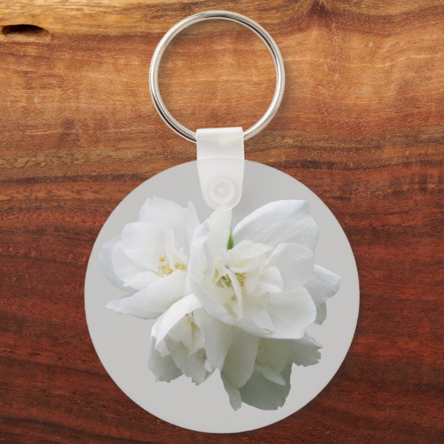 Porte-clés Fleurs blanches sur Arrière - plan gris clair (Recto)