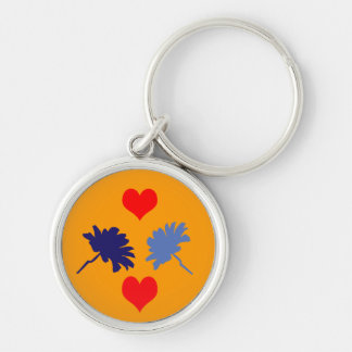 Porte-clés Fleurs bleues avec Porte - clé de Coeurs rouges