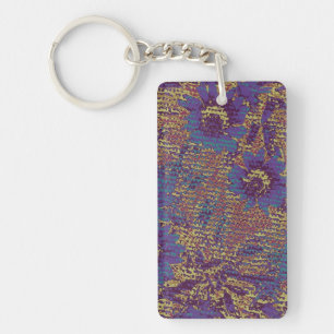 Porte-clés Fleurs bleues contre le motif de camouflage de