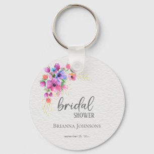 Porte-clés Fleurs Brillantes de Verdure Dorée Baby Shower