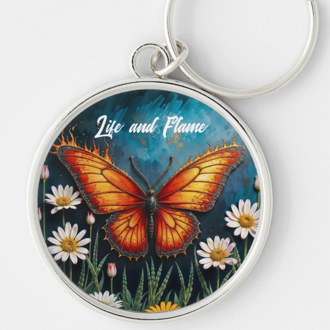 Porte-clés Fleurs chamomiles de papillon d'insecte orange vif (Devant)