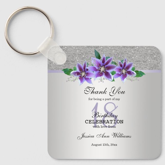 Porte-clés Fleurs Clematis et Argent Classy 18e anniversaire (Recto)