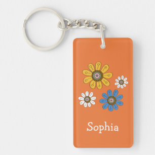 Porte-clés Fleurs colorées de Bohême Nom personnalisé