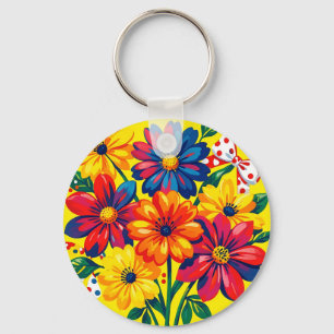 Porte-clés Fleurs Colorées Gras Bouquet Pop Art à pois
