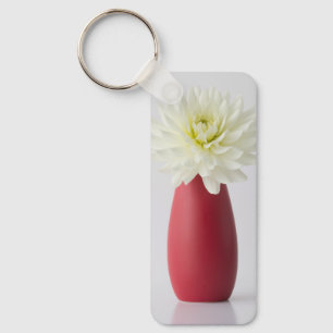 Porte-clés Fleurs Dahlia blanche dans le vase rouge