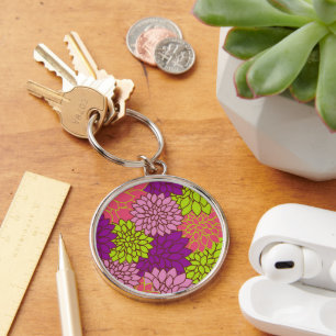 Porte-clés Fleurs Dahlia, Fleurs Colorées, Motif Floral