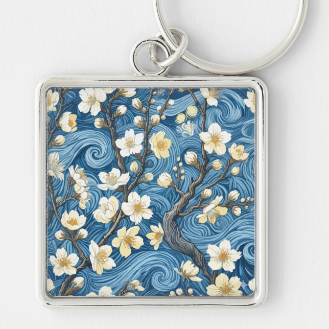 Porte-clés Fleurs d'amandier de style Van Gogh (Devant)