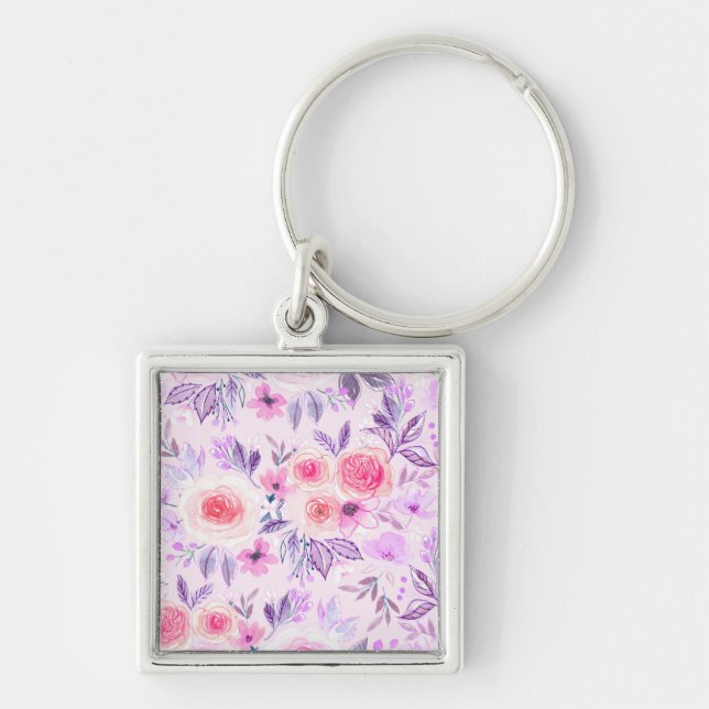 Porte-clés Fleurs d'aquarelle et feuilles 3 (Devant)