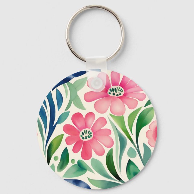 Porte-clés Fleurs d'aquarelle rose Art  (Recto)