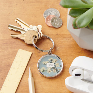 Porte-clés Fleurs d'azalée de crême blanche vintage Monogramm